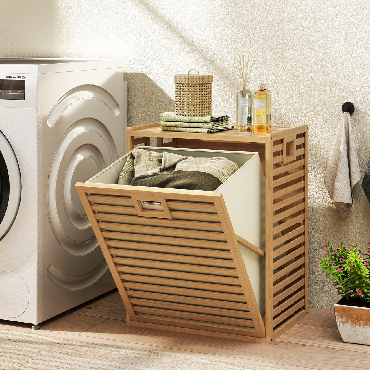 Tilt-out Laundry Hamper 18 Gal with Removable Bin and Side Handles